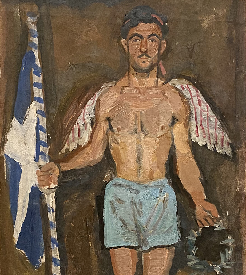 Yannis Tsarouchis, Evgenios Spatharis as Angel at the Αpotheosis of Athanasios Diakos, 1948, oil on canvas, 31 x 19 cm, Private Collection, (c) Yannis Tsarouchis Foundation.