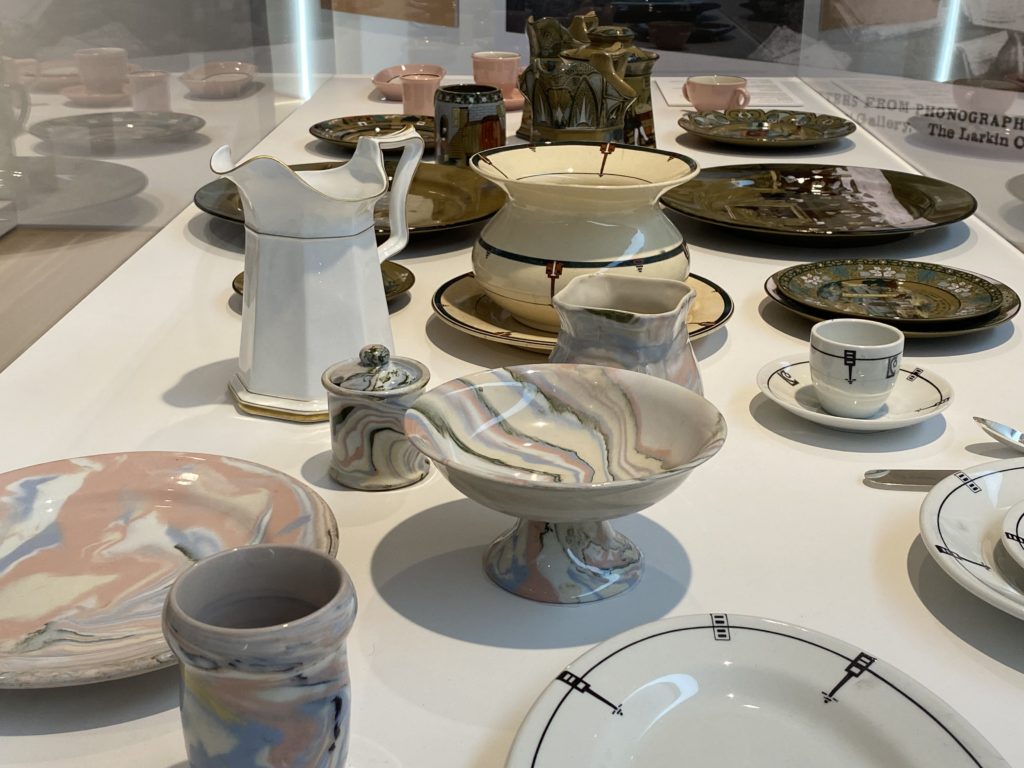 display of Larkin pottery, dishes